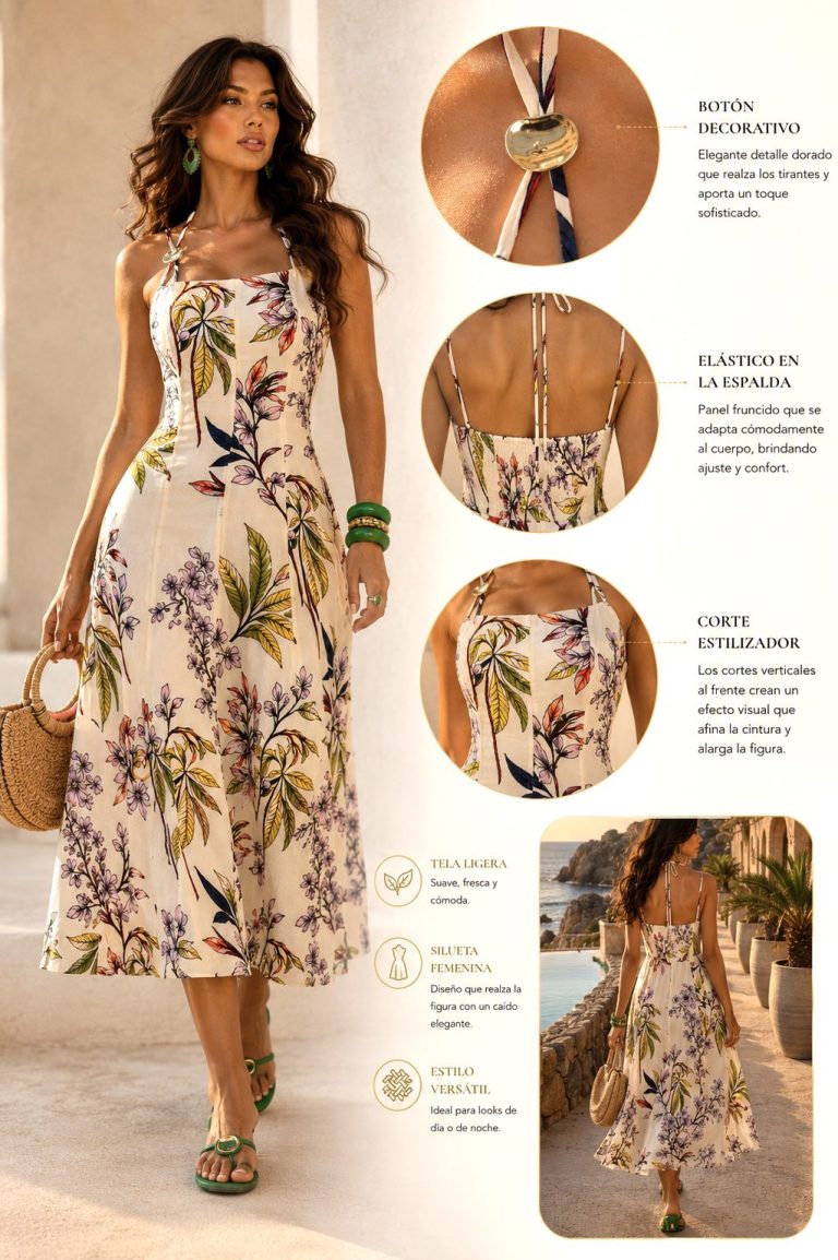 VESTIDO MIDI ESTAMPADO FLORAL TROPICAL