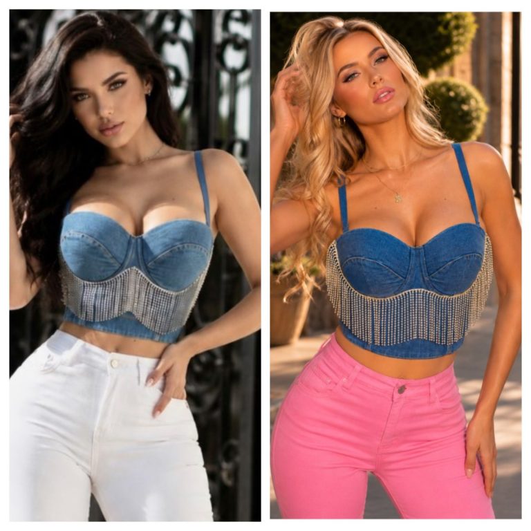 BUSTIER DENIM FLECOS PEDRERÍA
