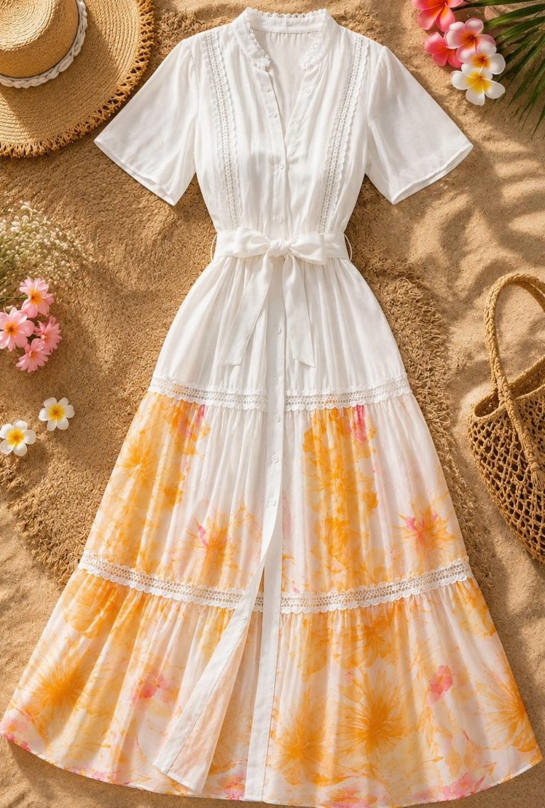 VESTIDO CAMISERO MANGA CORTA TROPICAL