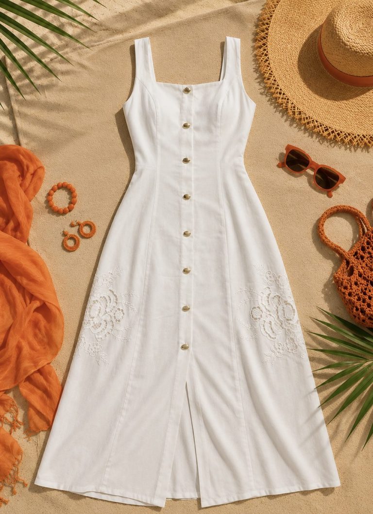 VESTIDO MIDI BOTONES BORDADO LATERAL