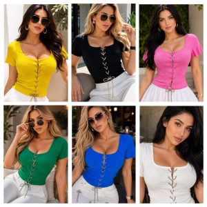 BLUSA DE VISCOSA CON CORDON BRILLANTE