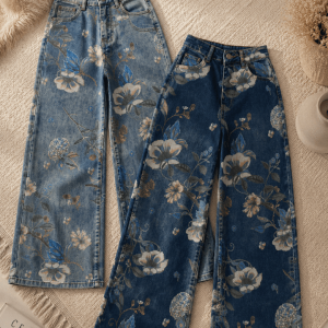 JEANS WIDE LEG FLORAL