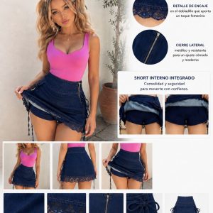 FALDA DENIM ENCAJE CON LAZOS LATERALES