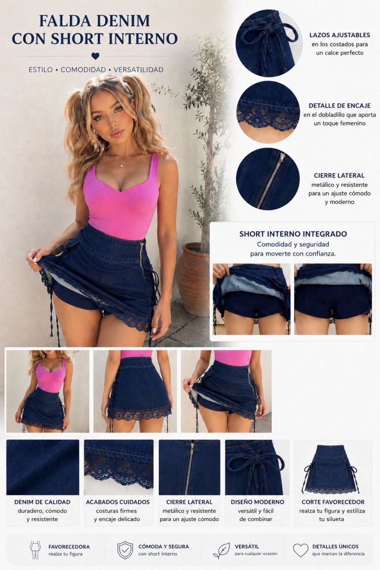 FALDA DENIM ENCAJE CON LAZOS LATERALES