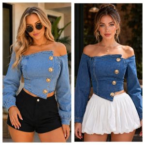 BLUSA CROP DENIM ASIMETRICA