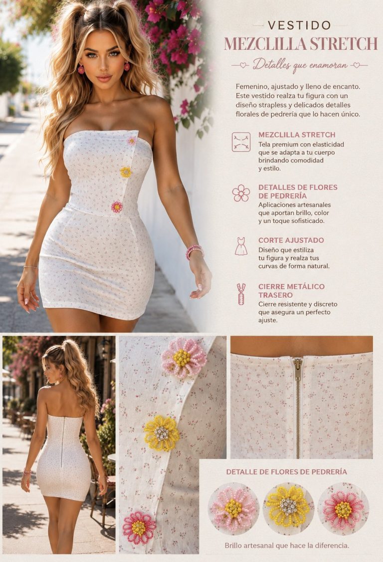 VESTIDO CORTO FLORAL STRAPLESS