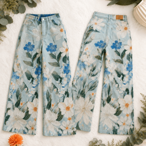 PANTALON FLORAL CON BRILLOS