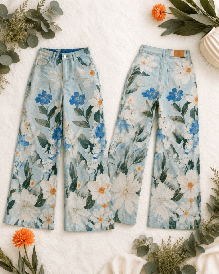 PANTALON FLORAL CON BRILLOS
