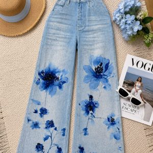 JEANS AZUL FLORAL CON BRILLOS