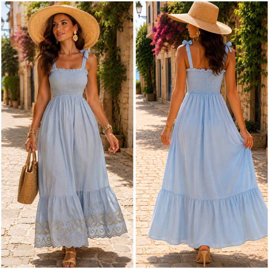 VESTIDO LARGO TIRANTES LAZO