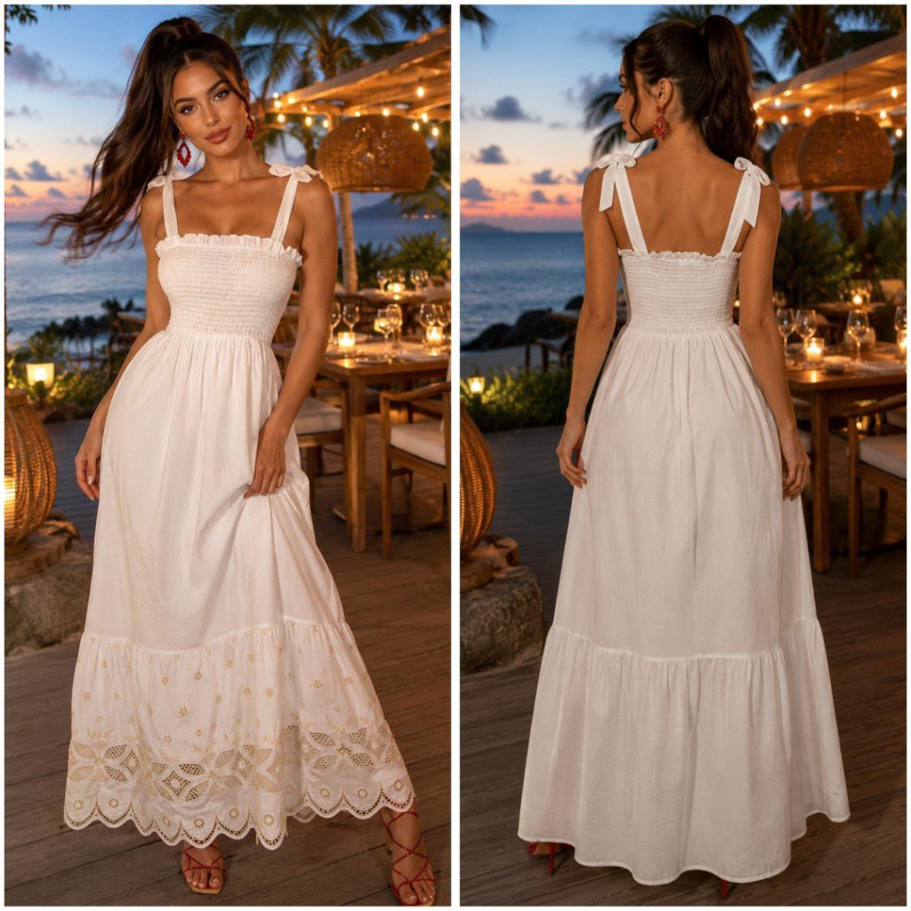 VESTIDO LARGO TIRANTES LAZO