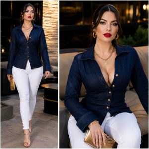 BLUSA CAMISERA ENTALLADA DENIM