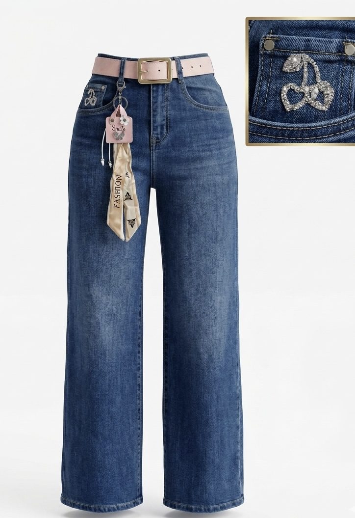 JEANS WIDE LEG CON CINTURON Y ACCESORIO
