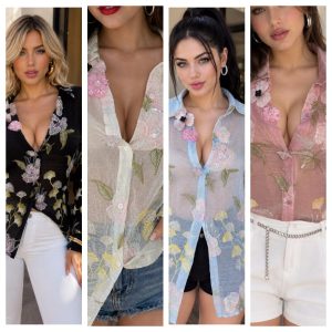 BLUSA BORDADA CON BOTONES DE FLOR