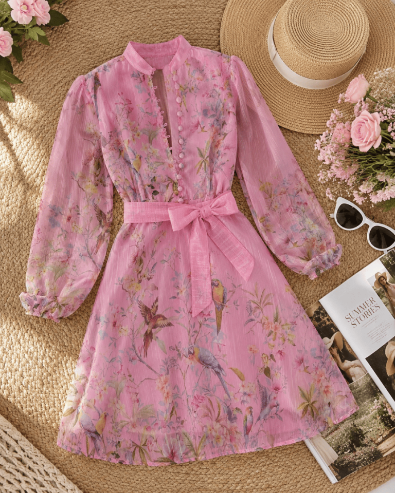 VESTIDO CON CINTA Y BOTONES FORRADOS