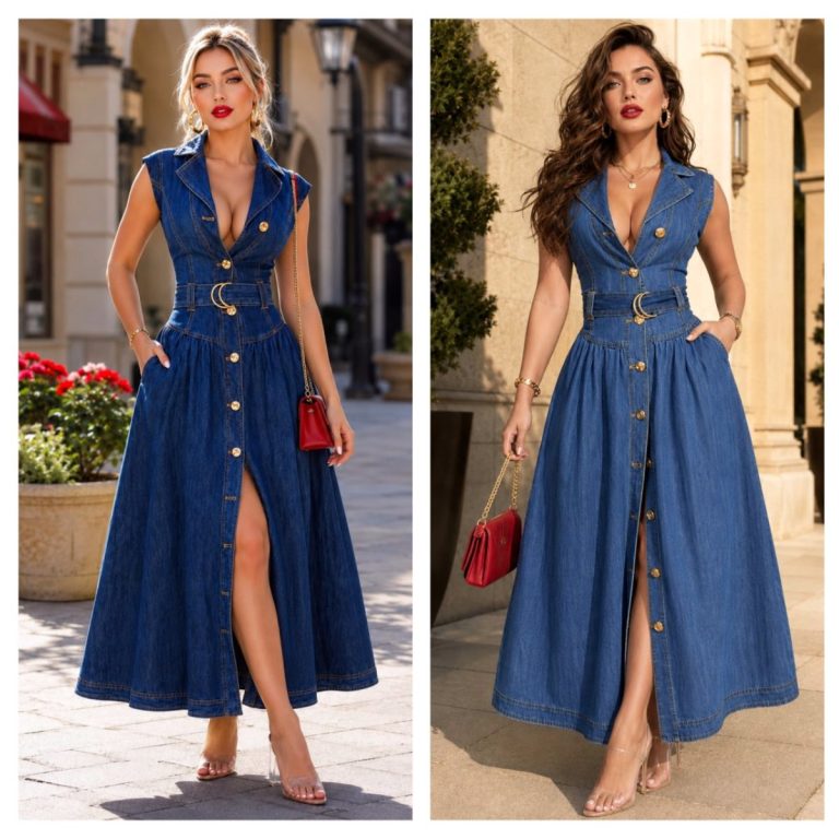 MAXI VESTIDO DENIM CON CINTURON