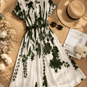 VESTIDO MIDI ESTAMPADO MANGA CORTA