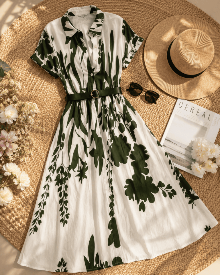 VESTIDO MIDI ESTAMPADO MANGA CORTA