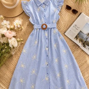 VESTIDO LARGO BORDADO CON CINTURON