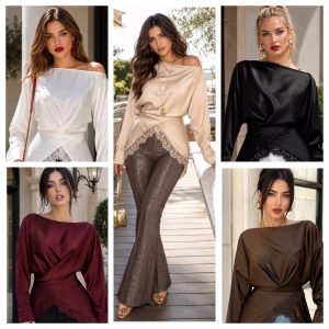 BLUSA CRUZADA SEMI SATINADA CON ENCAJE