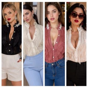 BLUSA CON APLICACIONES DE ENCAJE