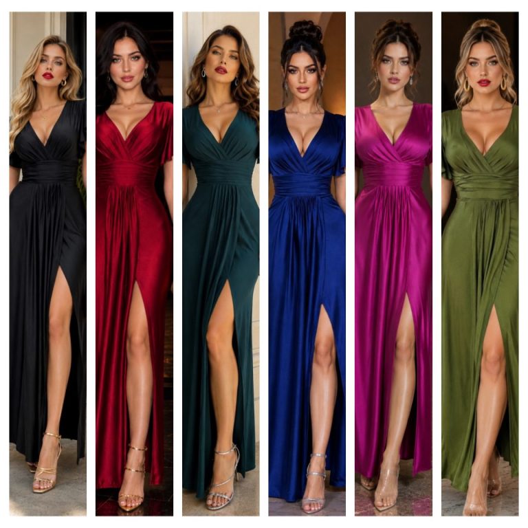 VESTIDO LARGO CON ESCOTE CRUZADO