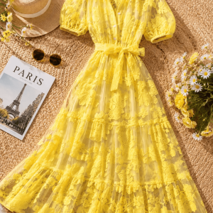 VESTIDO LARGO ACABADO FLORAL