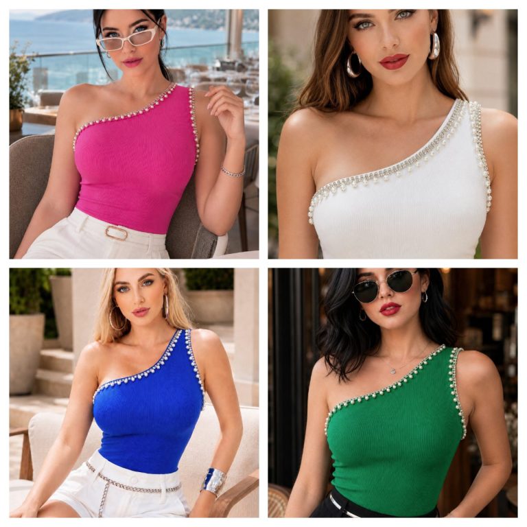PANTIBLUSA ONE SHOULDER CON PERLAS