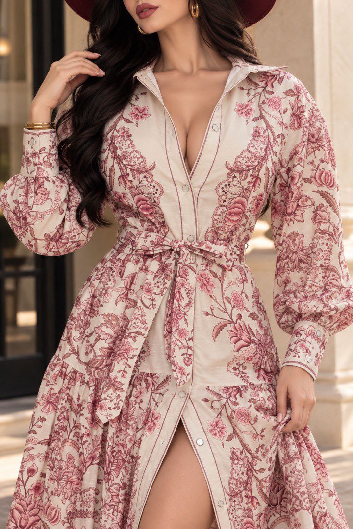 MAXIVESTIDO FLORAL CON CINTA