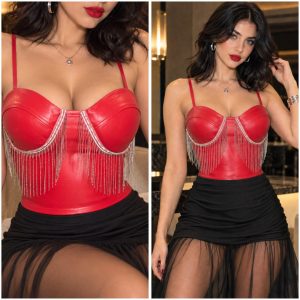 BUSTIER DE VINIPIEL CON COLGANTES