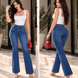 JEANS DE TIRO ALTO CON BOLSILLOS