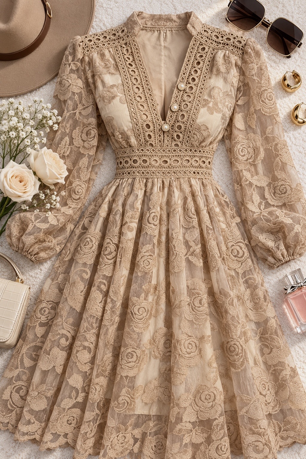 VESTIDO FLORAL CON BOTONES DE PERLA